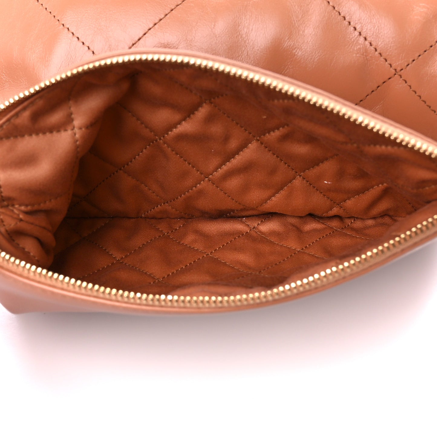 Shiny Calfskin Quilted Small Chanel 22 Camel