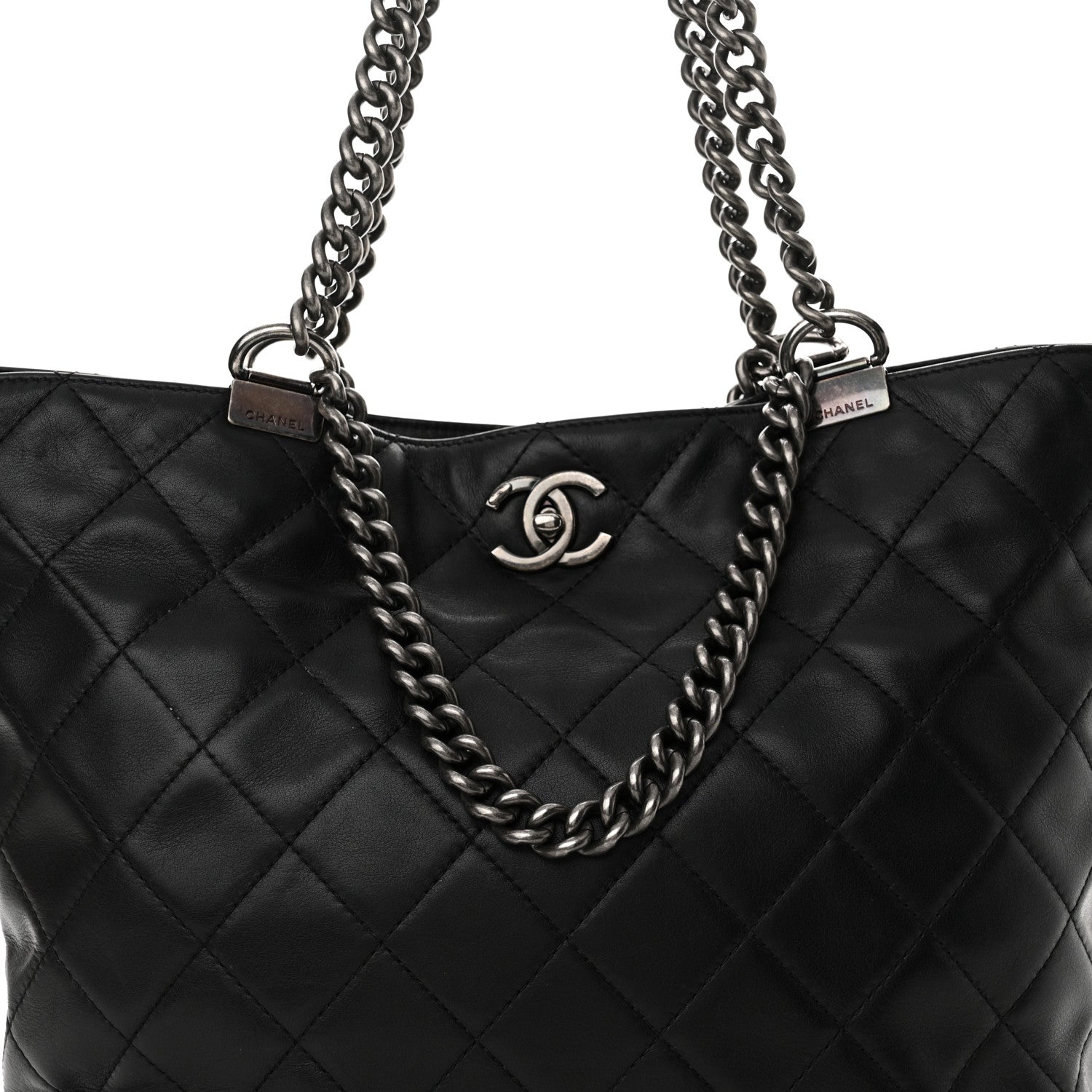Chanel Calfskin Quilted Large Shopping In Chains Tote Black 8 of 11
