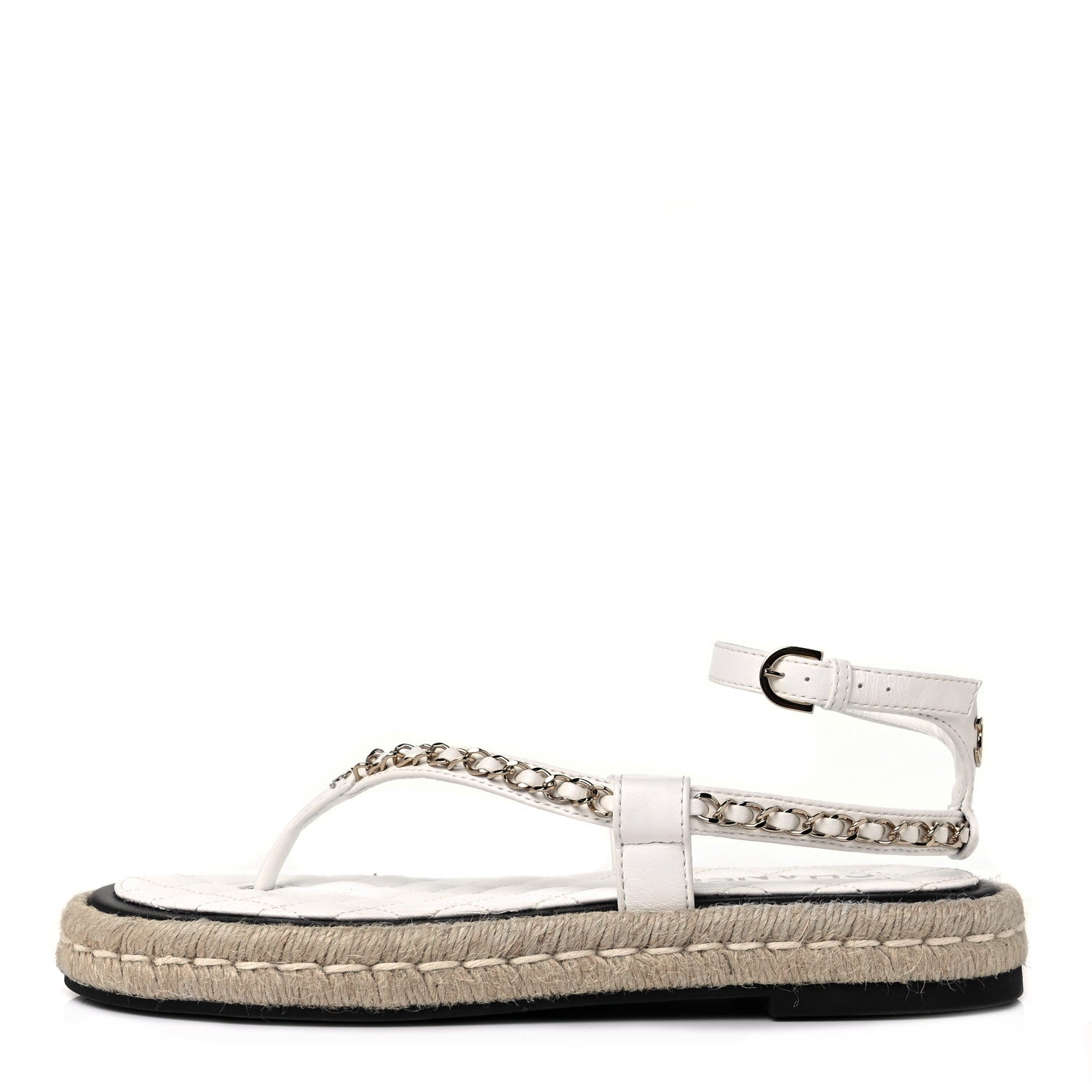Chanel Lambskin Chain CC Thong Espadrille Sandals 40 White 985493 ...