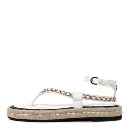 Chanel Lambskin Chain CC Thong Espadrille Sandals 40 White 1 of 10