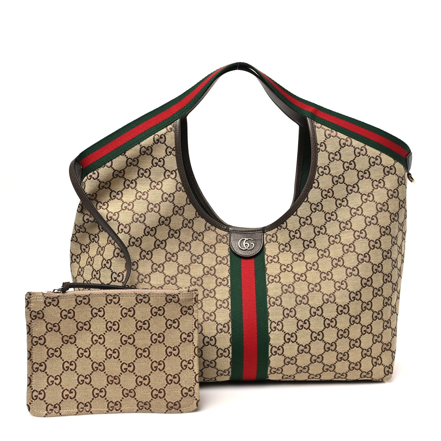 Gucci GG Monogram Web Large Giglio Tote Beige Brown 3 of 10