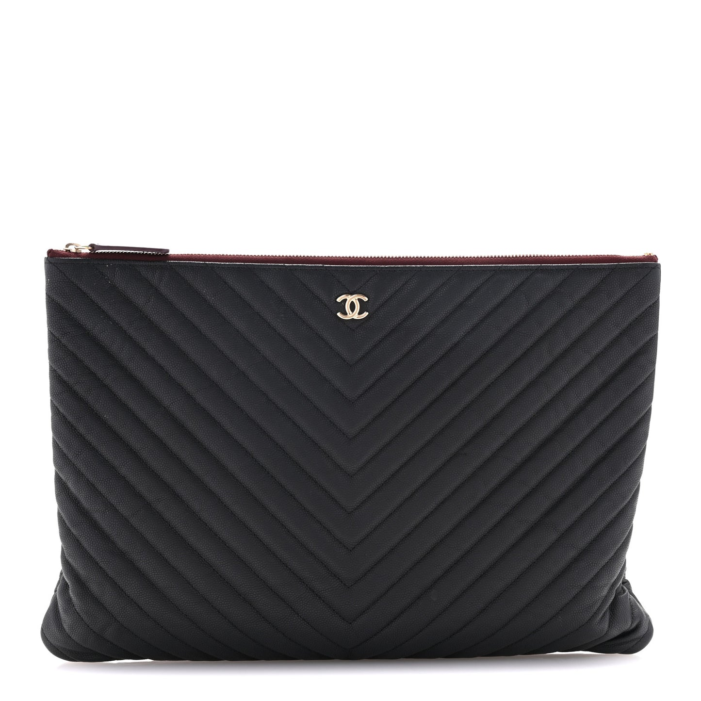 Caviar Chevron Quilted Large Cosmetic Case Black