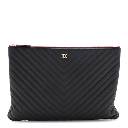 Chanel Caviar Chevron Quilted Large Cosmetic Case Black 1 of 11