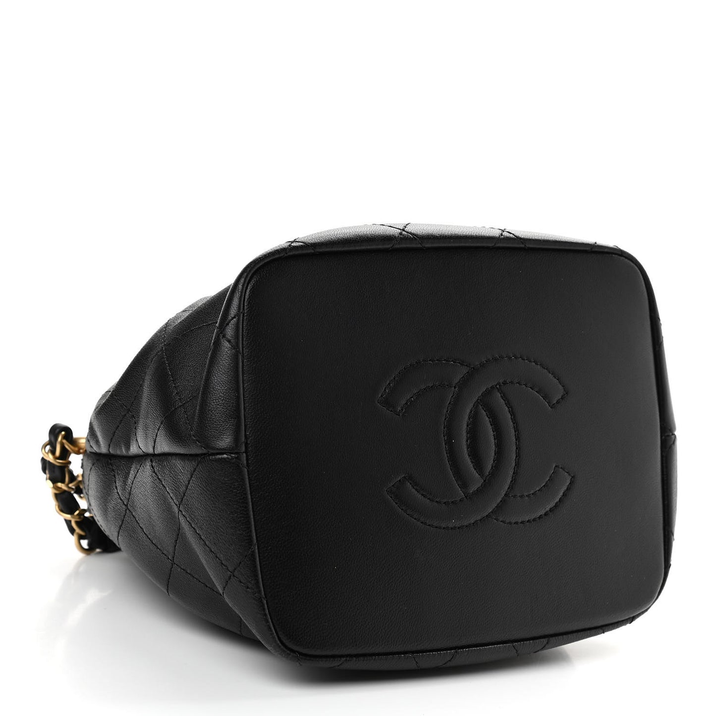 Lambskin Stitched Drawstring Bag Black