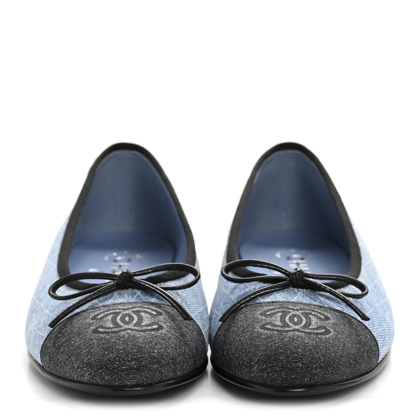 Denim Printed Quilt CC Cap Toe Ballerina Flats 38 Light Blue Dark Grey