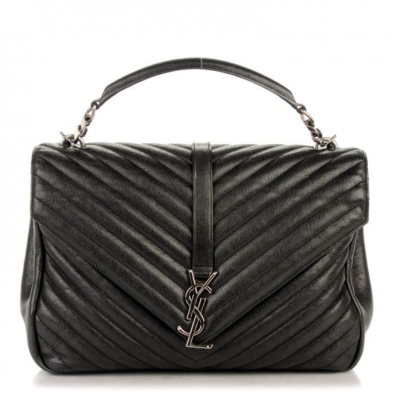 Sheepskin Matelasse Chevron Monogram Large College Satchel Black