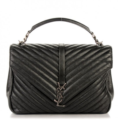 Saint Laurent Sheepskin Matelasse Chevron Monogram Large College Satchel Black 1 of 9