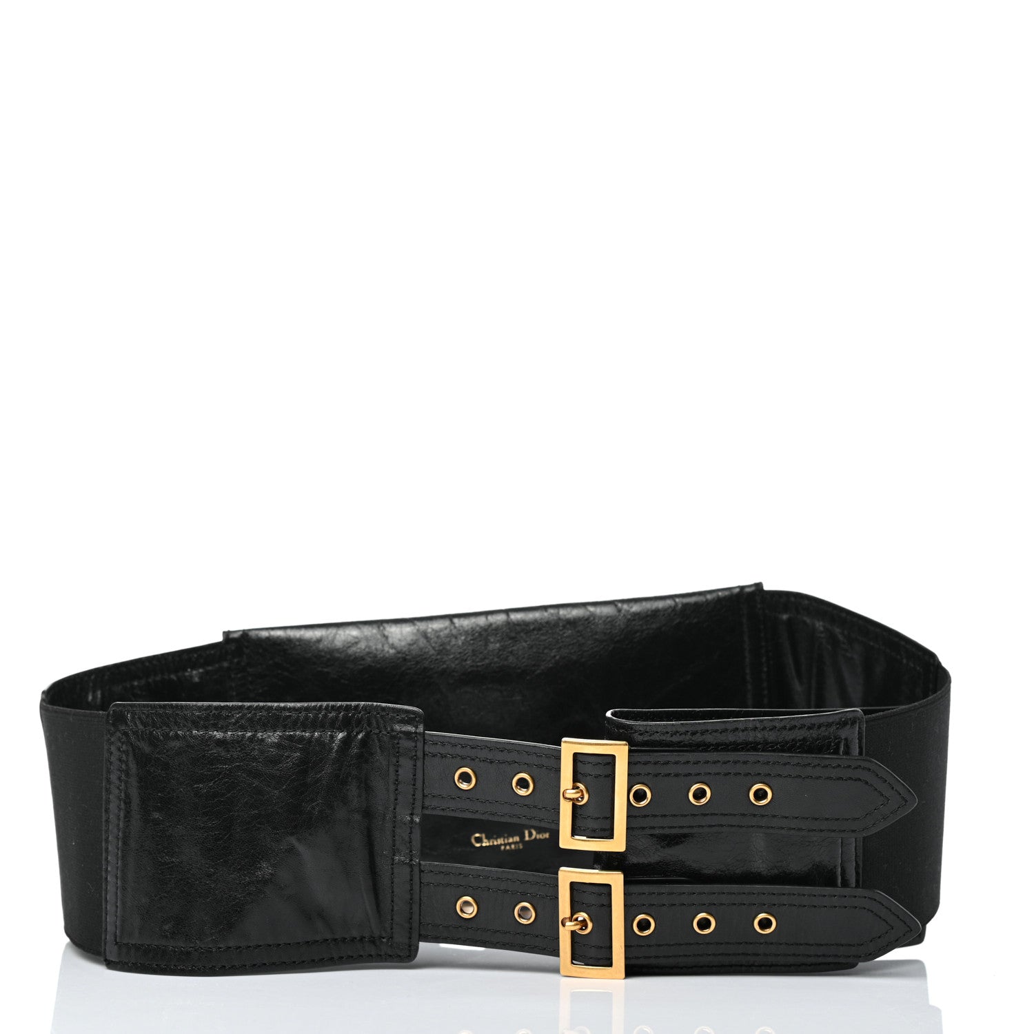 Christian Dior Crinkled Lambskin 135mm Saddle Belt Black 837253