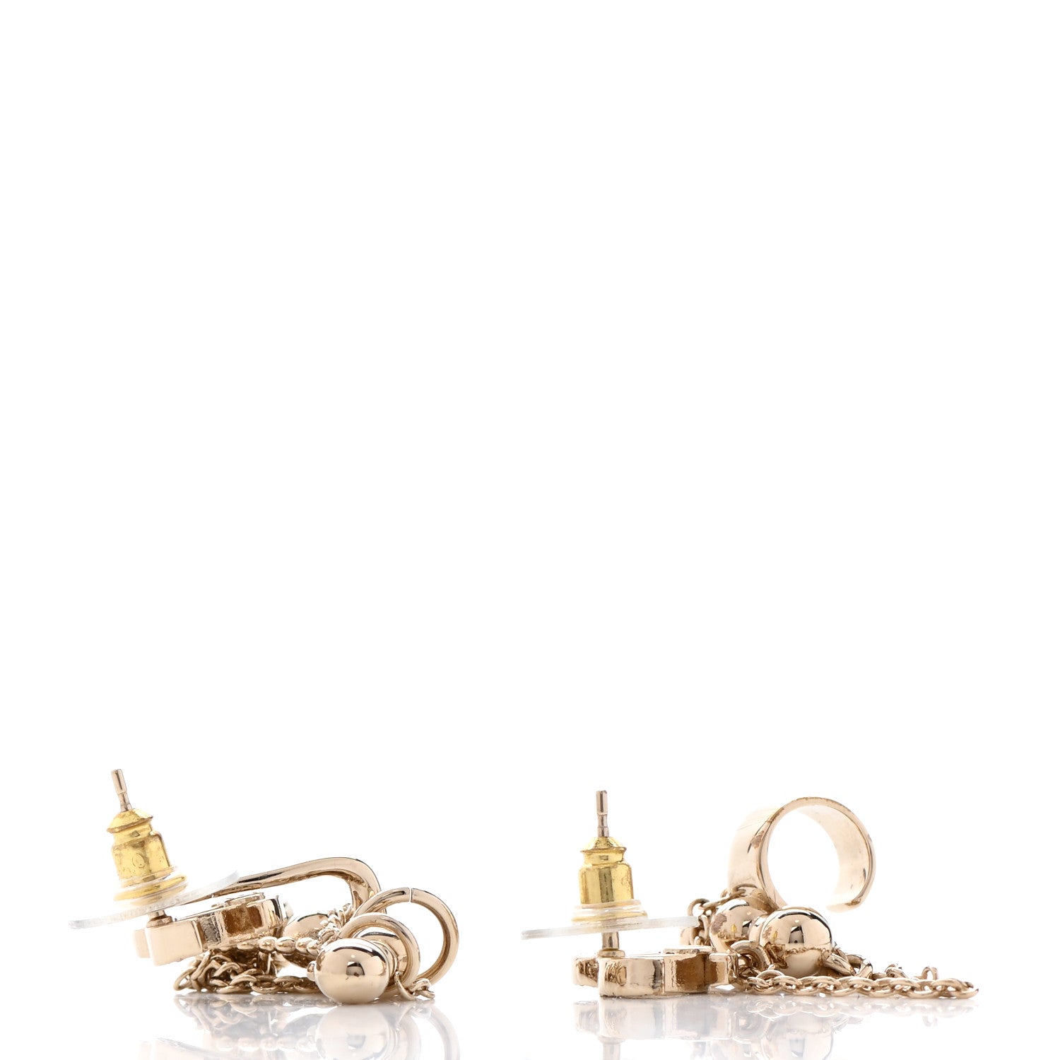 Chanel Metal Crystal CC Chain Cuff Earrings Gold 3 of 4