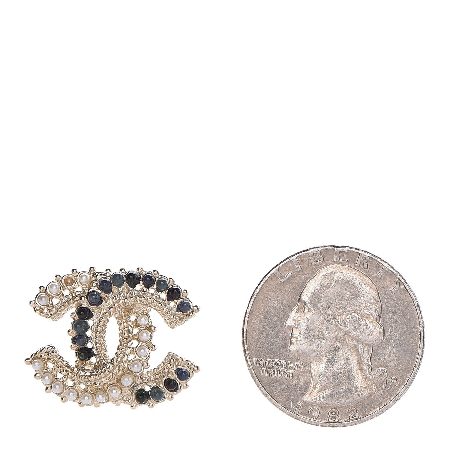 Chanel Pearl CC Earrings Blue Gold 2 of 5