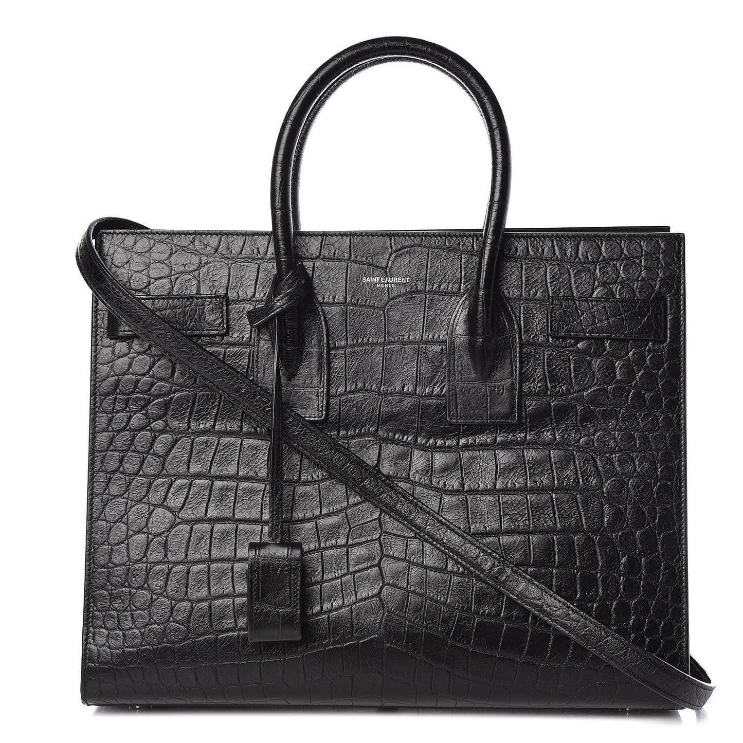 Calfskin Crocodile Embossed Small Sac de Jour Black