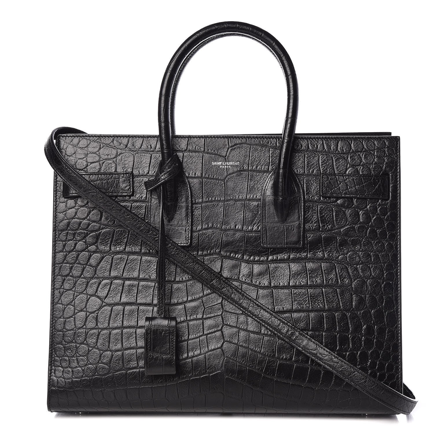 Saint Laurent Calfskin Crocodile Embossed Small Sac de Jour Black 1 of 10