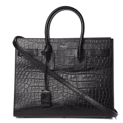 Saint Laurent Calfskin Crocodile Embossed Small Sac de Jour Black 1 of 10