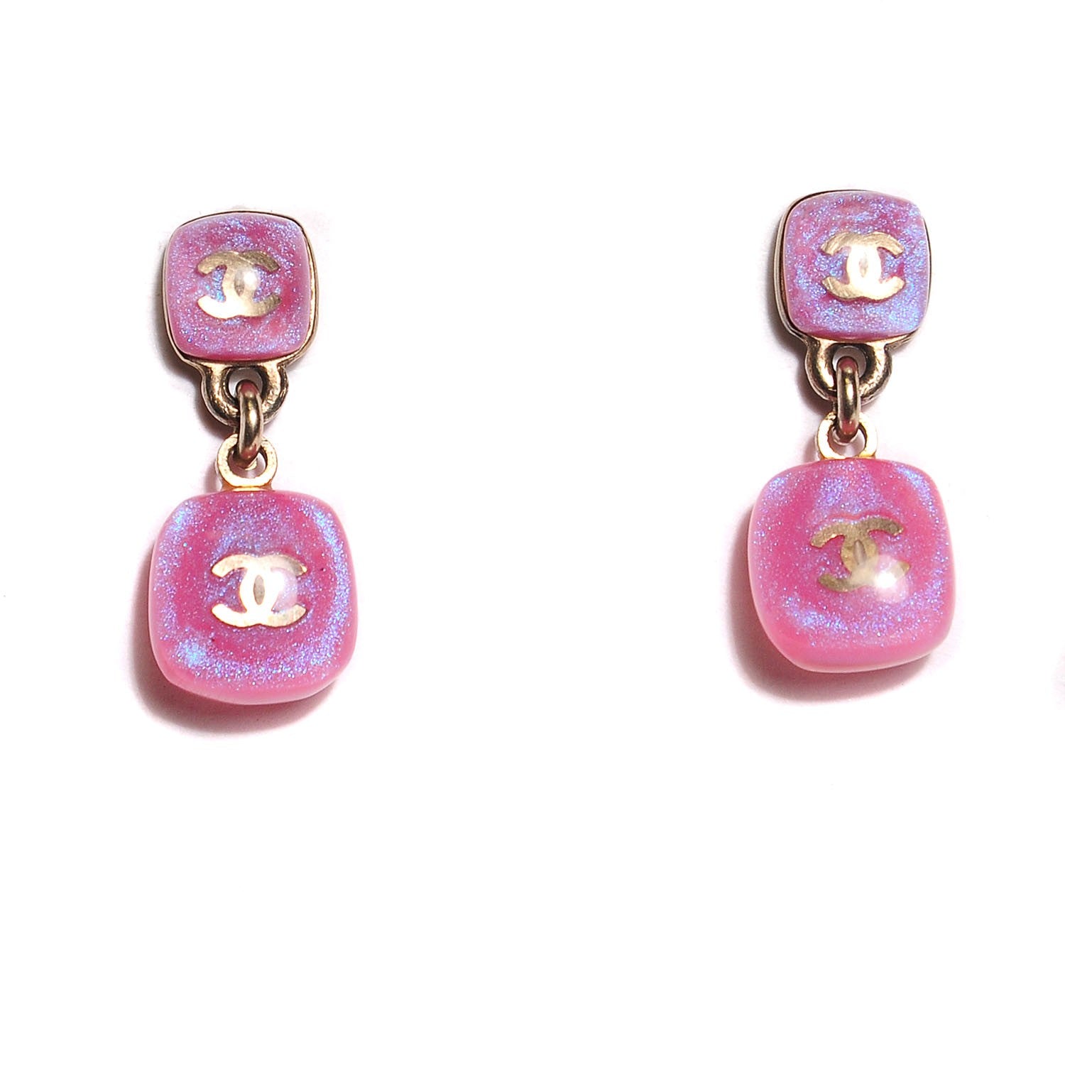 Chanel Resin Mother of Pearl CC Earrings Pink 1 of 5