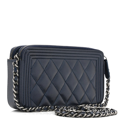 Chanel Metallic Caviar Quilted Small Boy Clutch With Chain Navy 3 of 11