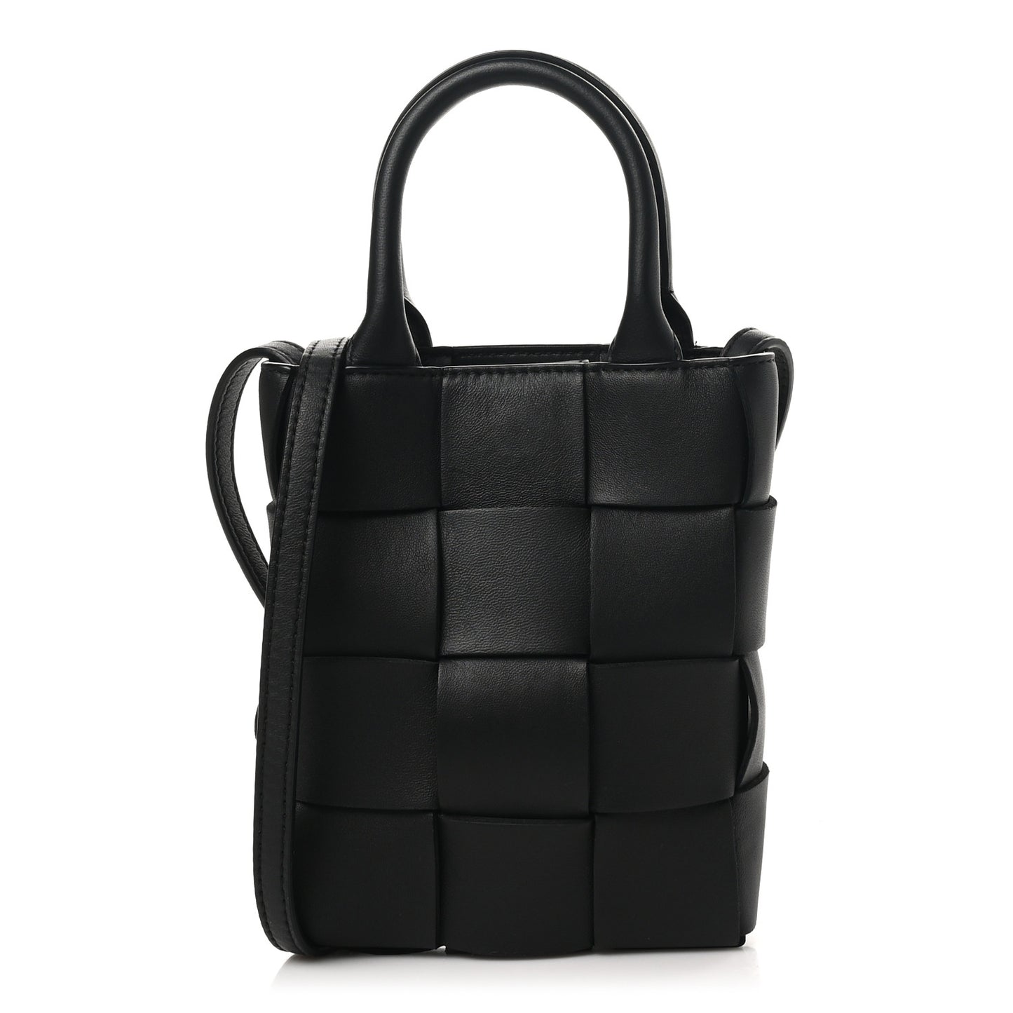 Lambskin Maxi Intrecciato Mini North South Cassette Tote Black