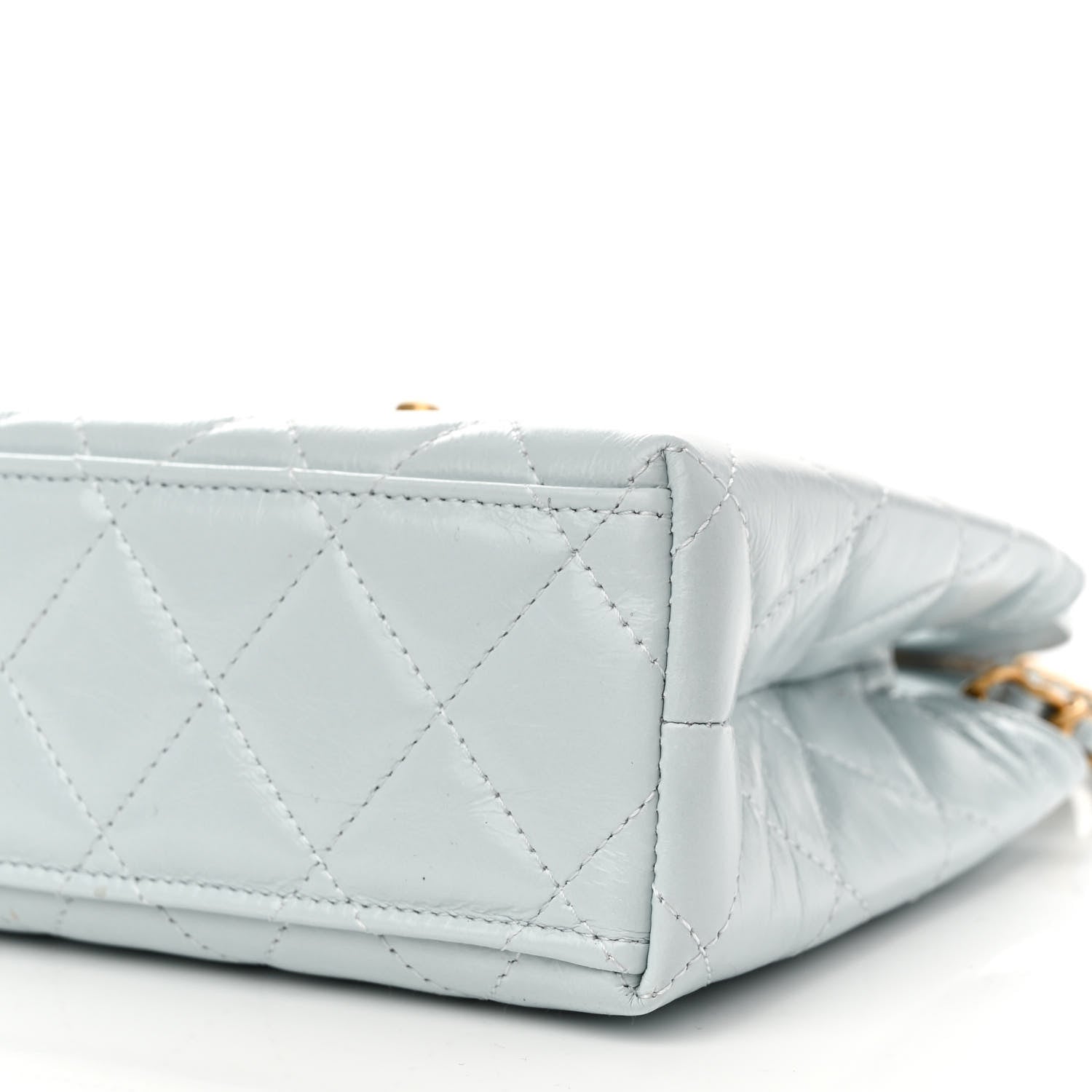 Chanel Shiny Aged Calfskin Quilted Nano Kelly Shopper Light Blue 10 of 12