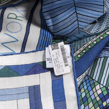 Hermes Cashmere Silk Patchwork Horse Shawl 140 Turquoise Vert Bleu 4 of 4