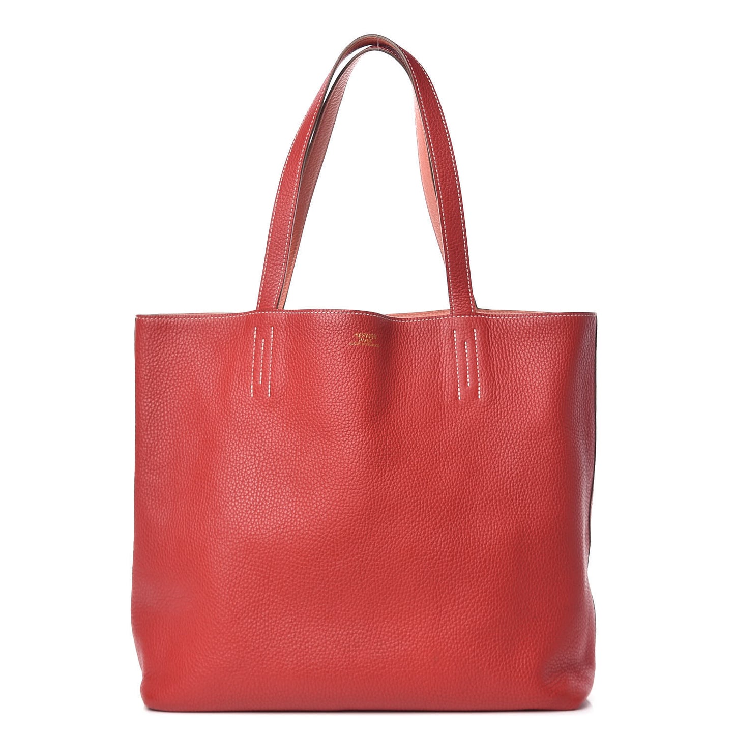 Taurillon Clemence Double Sens Reversible Tote 36 Rouge Casaque Crevette