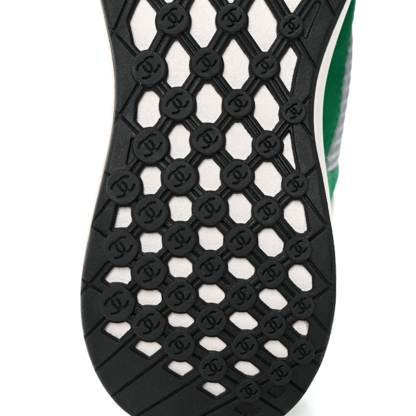 Mesh Suede Calfskin Womens CC Sneakers 36 White Green Grey