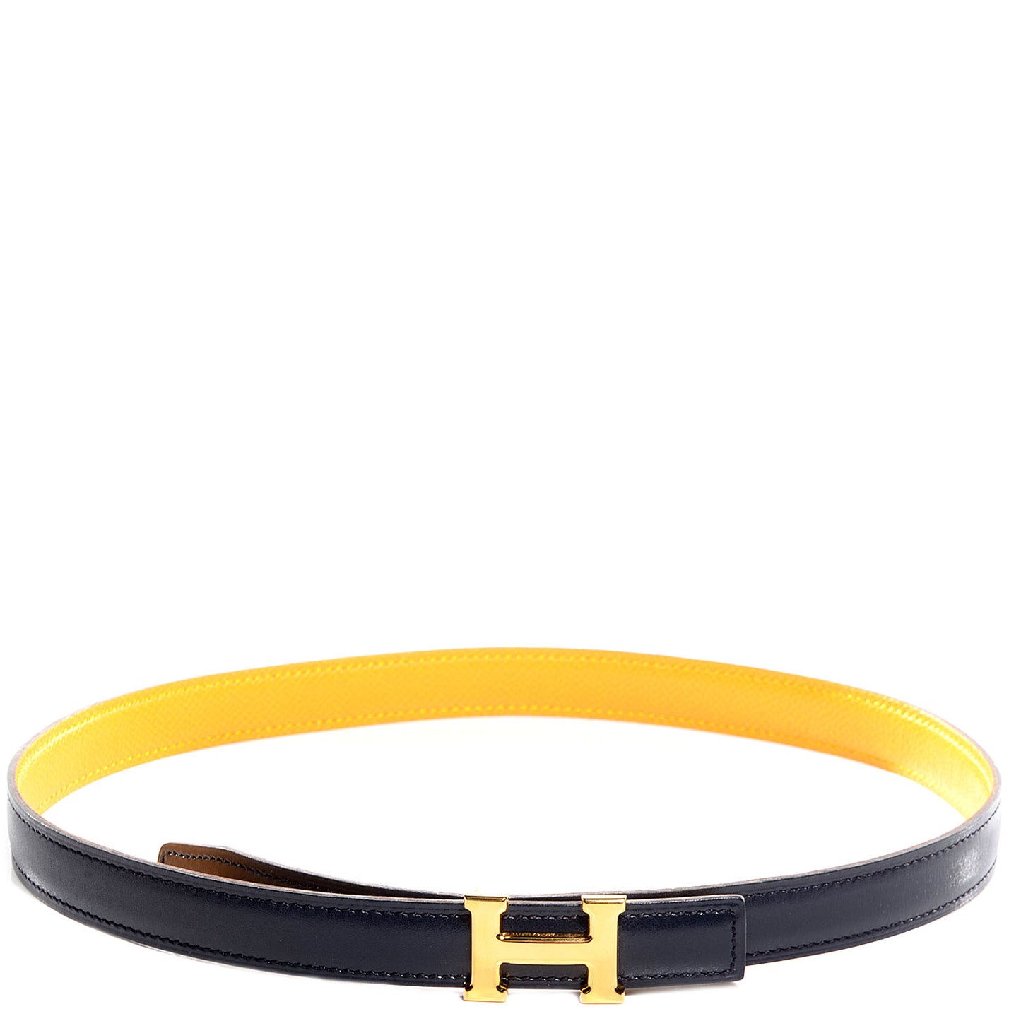 Box Courchevel Reversible Polished Constance 18mm H Belt 65 Indigo Jaune