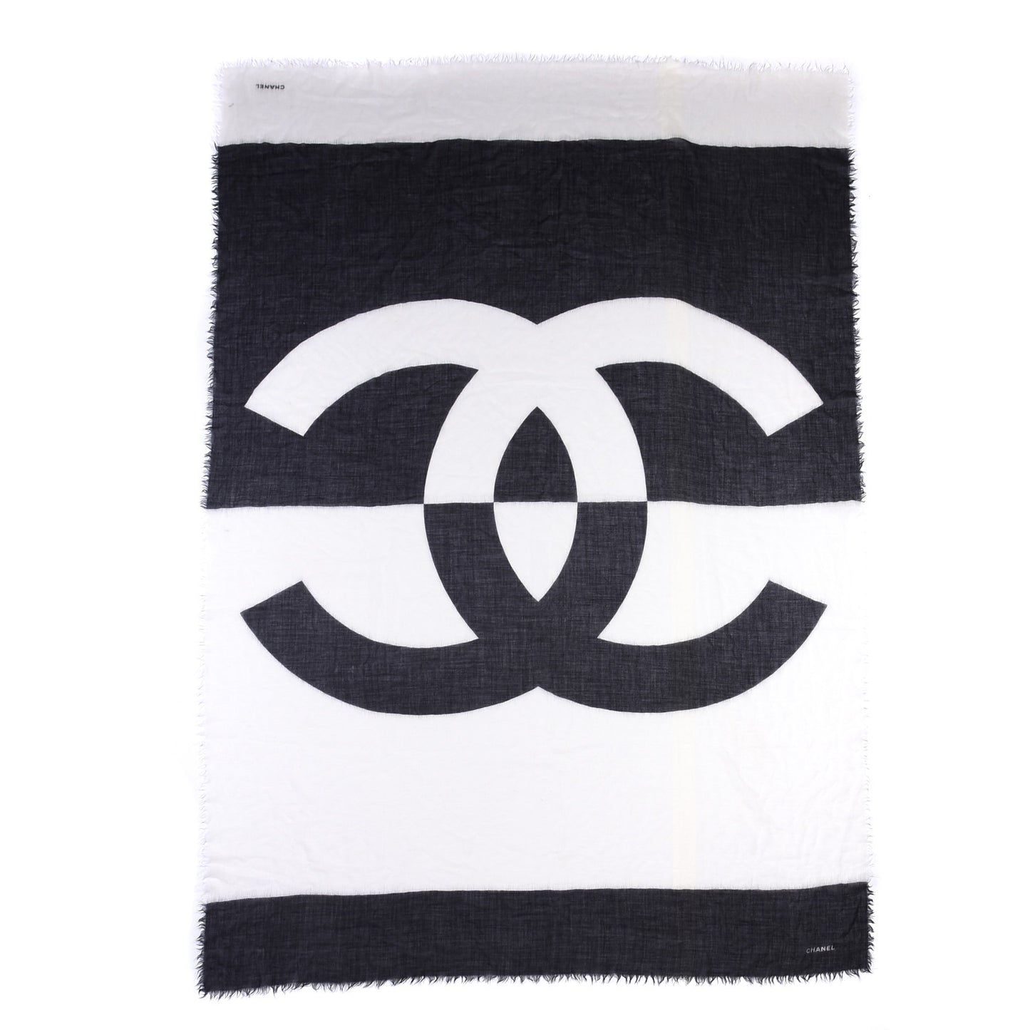 Cashmere Silk CC Fringe Scarf Black White