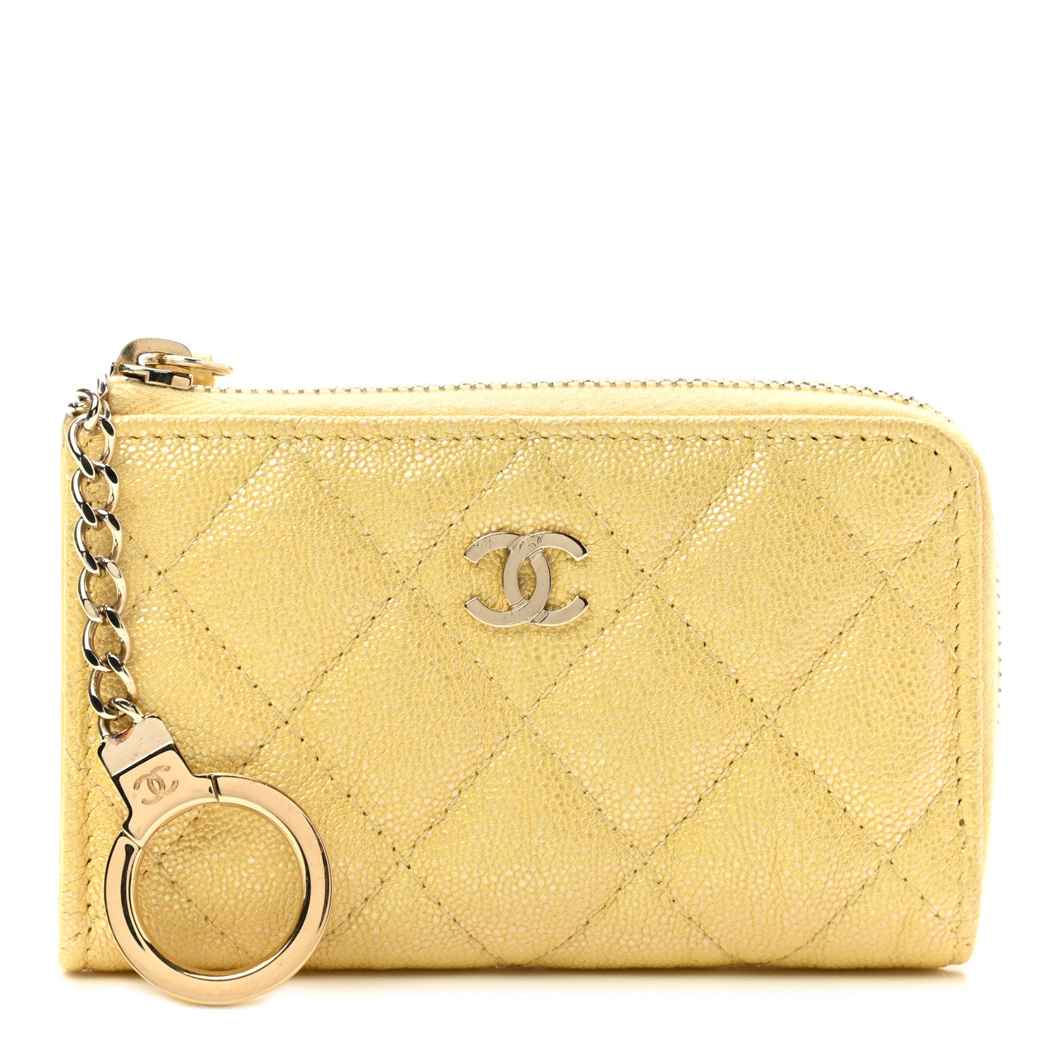 Chanel Iridescent Caviar Quilted Key Holder Case Yellow 1 of 8