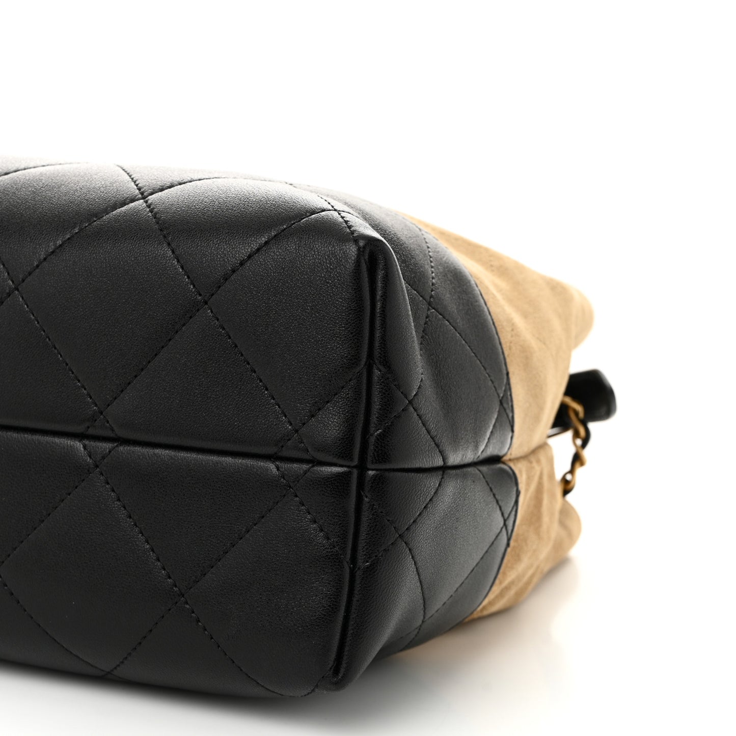 Suede Shiny Lambskin Quilted Small Shopping Bag  Beige Black