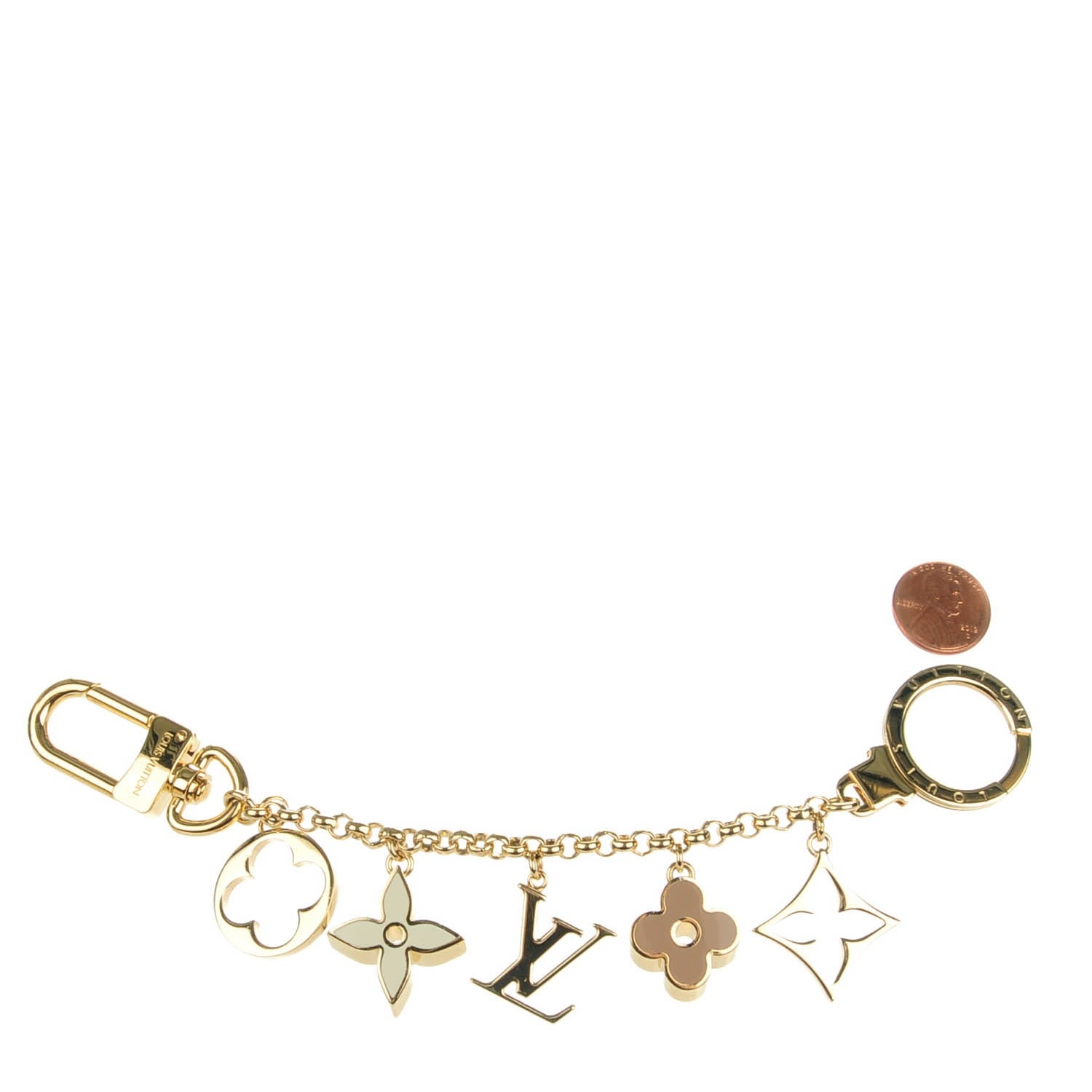 Louis Vuitton Brass Enamel Fleur De Monogram Bag Charm Chain Gold 2 of 5