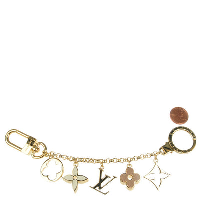 Louis Vuitton Brass Enamel Fleur De Monogram Bag Charm Chain Gold 2 of 5