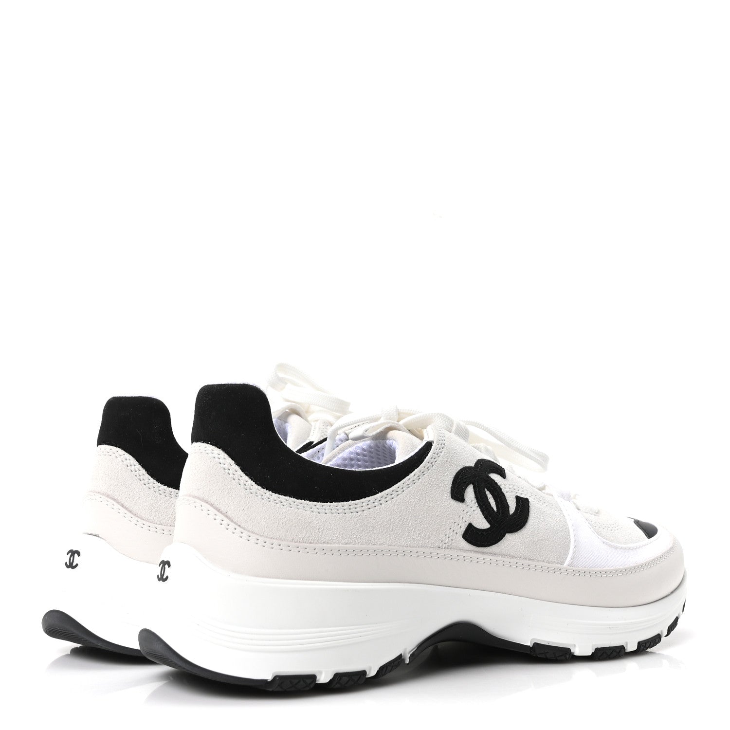 Chanel Suede Calfskin Grosgrain Womens CC Sneakers 39.5 White Black 5 of 9
