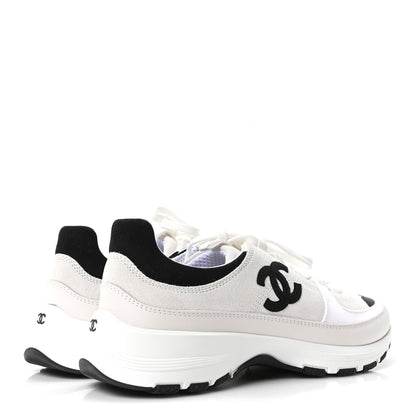 Chanel Suede Calfskin Grosgrain Womens CC Sneakers 39.5 White Black 5 of 9
