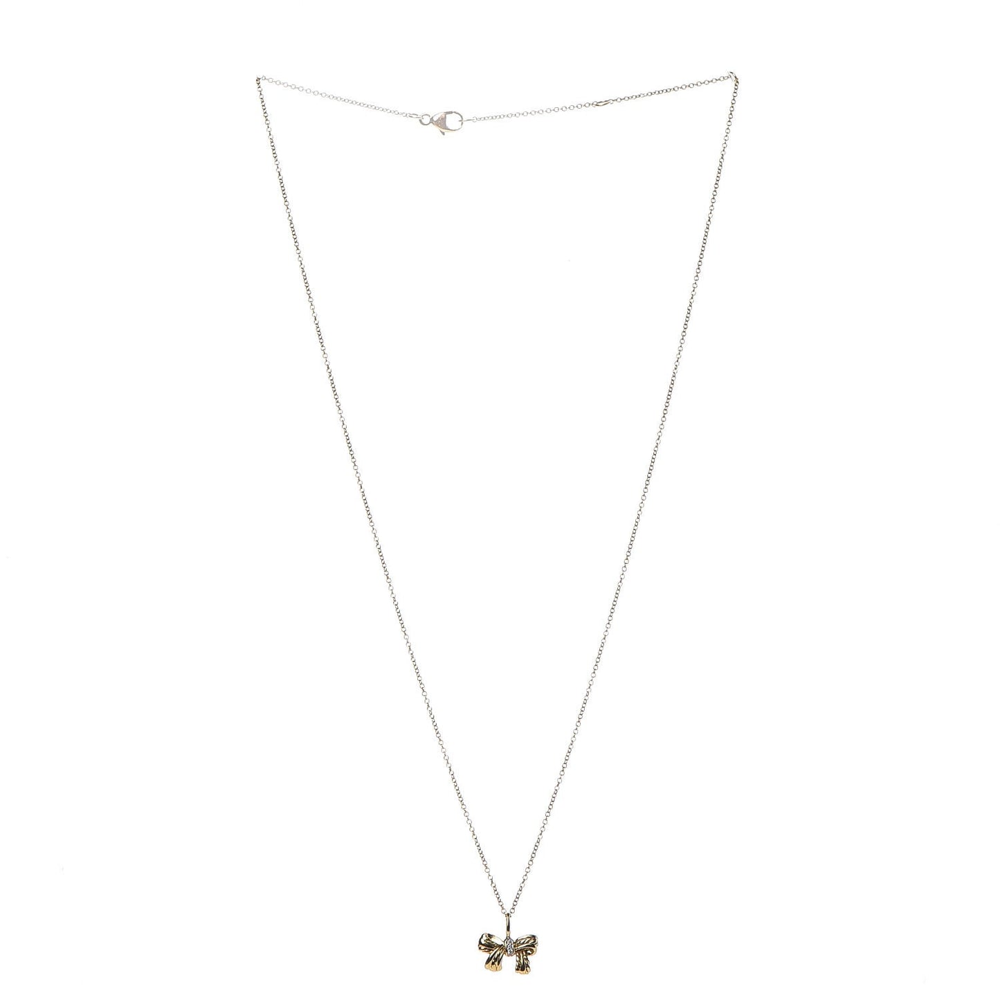 18K Yellow Gold Diamond Bow Pendant Necklace