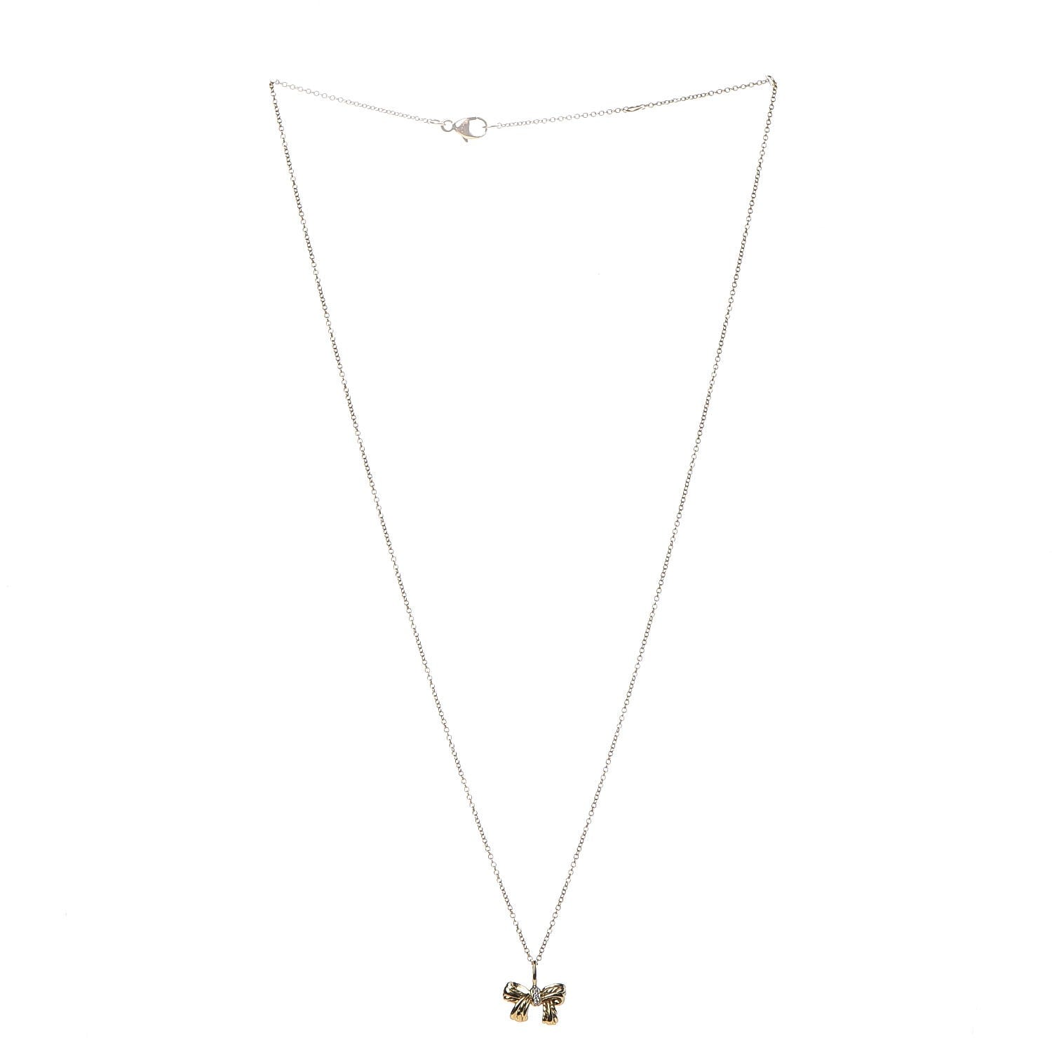 David Yurman 18K Yellow Gold Diamond Bow Pendant Necklace 3 of 6