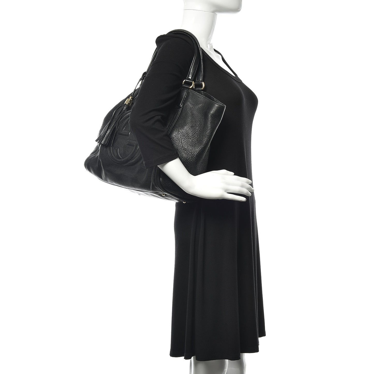 Pebbled Calfskin Medium Soho Shoulder Bag Black