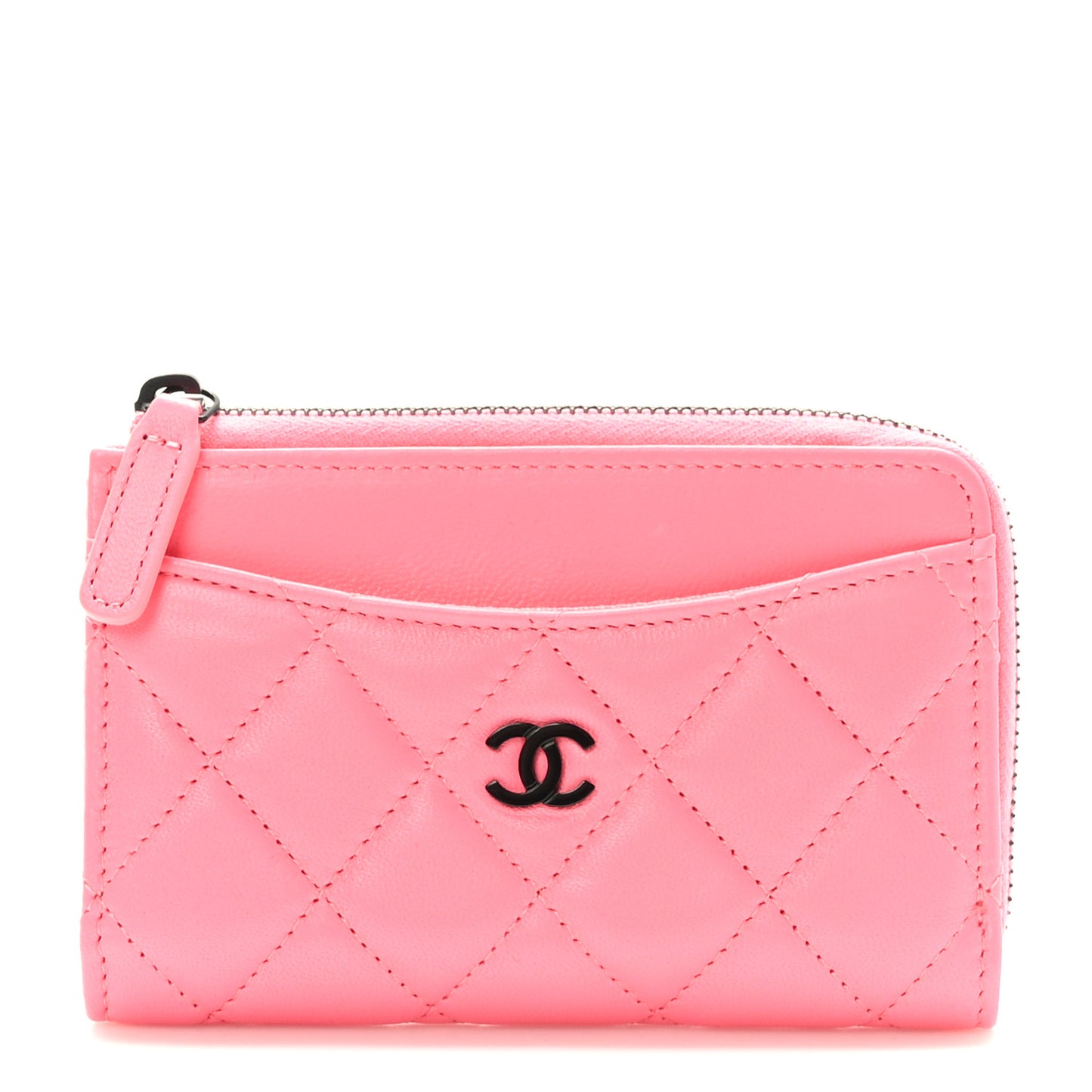 Caviar Quilted CC Zip Around Card Holder Rose