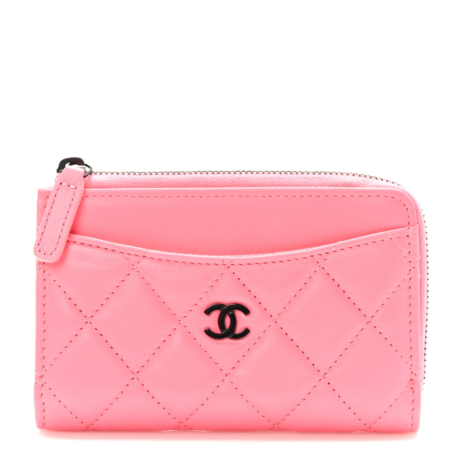 Chanel Caviar Quilted CC Zip Around Card Holder Rose 1 of 8