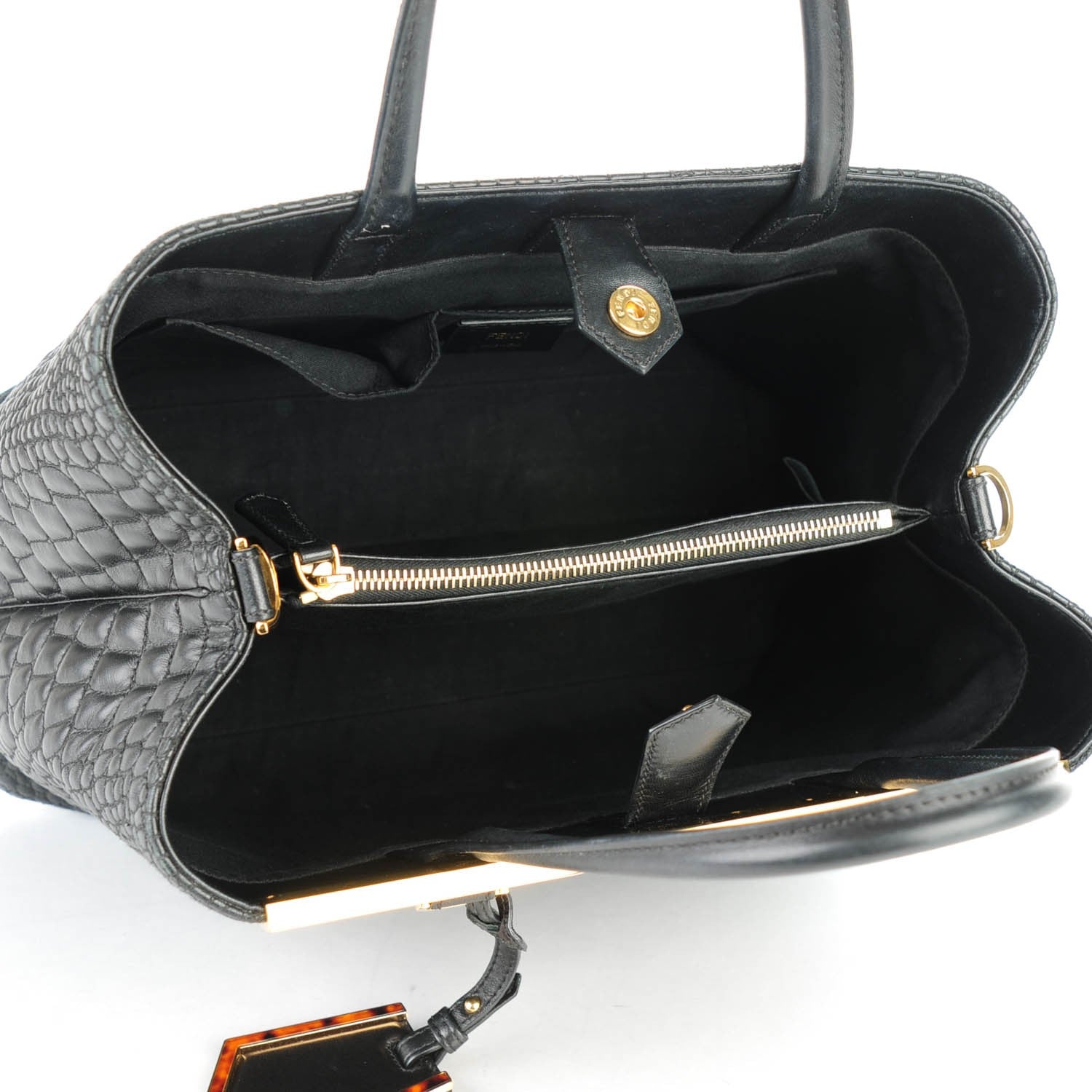 Fendi Nappa Crocodile Trapuntata Medium 2Jours Tote Black 6 of 8