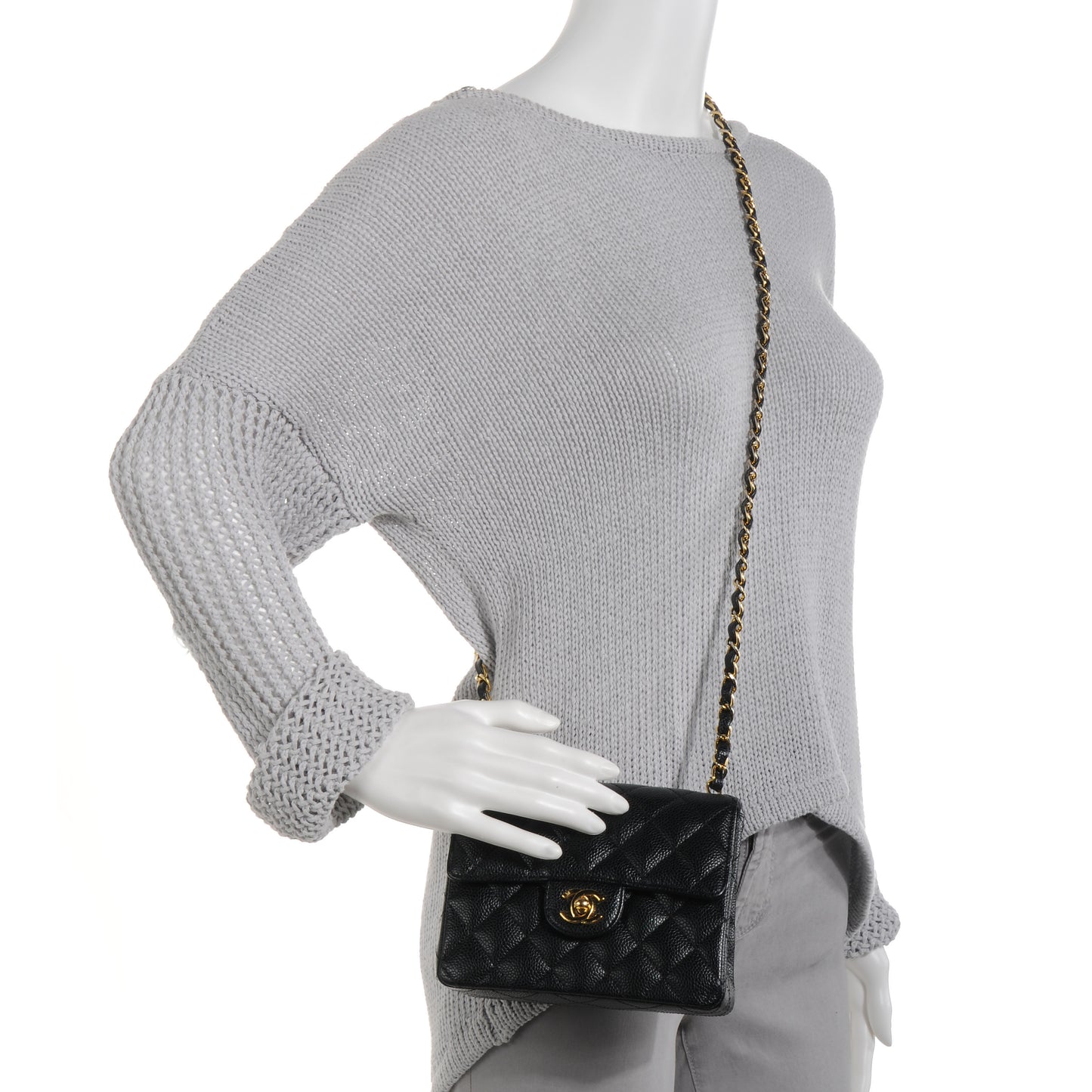 Caviar Mini Square Flap Black