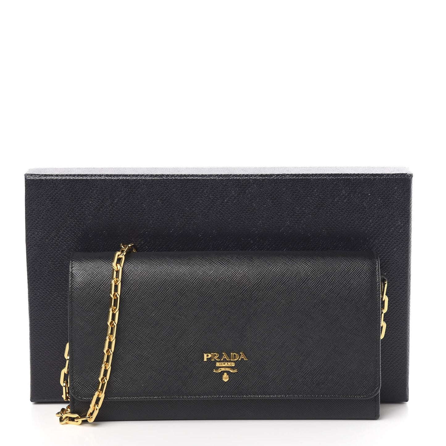 Saffiano Metal Oro Chain Wallet Black