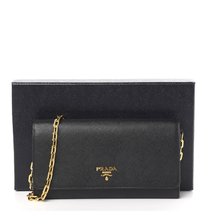 Prada Saffiano Metal Oro Chain Wallet Black 10 of 10