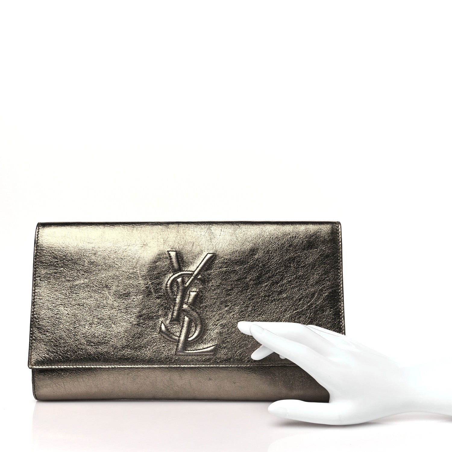 Saint Laurent Metallic Calfskin Monogram Large Belle De Jour Clutch Gold 2 of 9