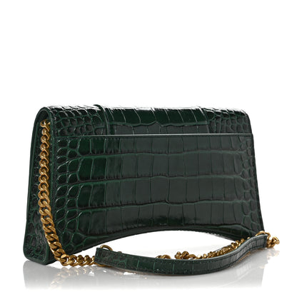 Balenciaga Shiny Calfskin Crocodile Embossed Small Hourglass Evening Chain Bag Forest Green 2 of 5