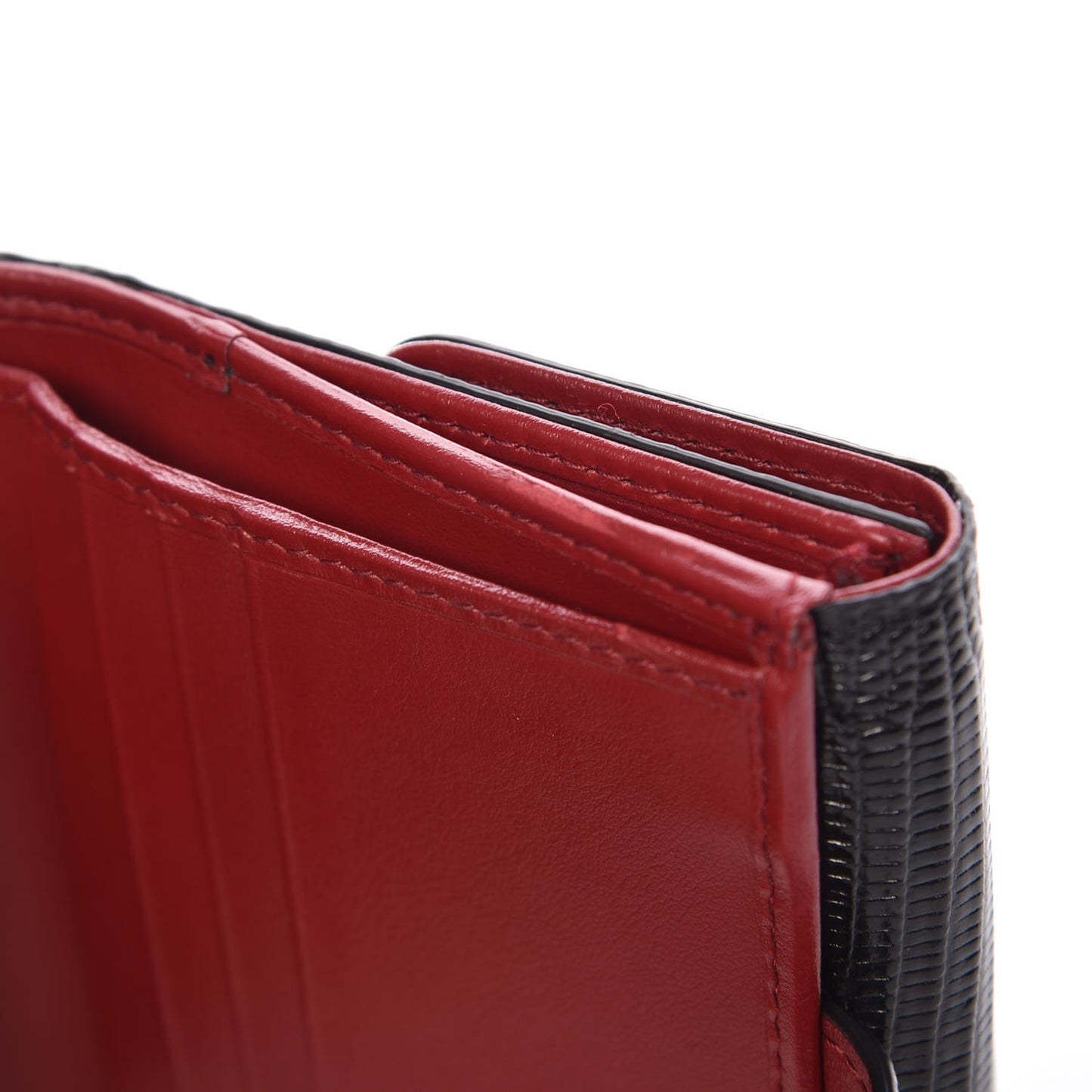 Iguana Calfskin Embossed Embellished Logo French Flap Wallet Black