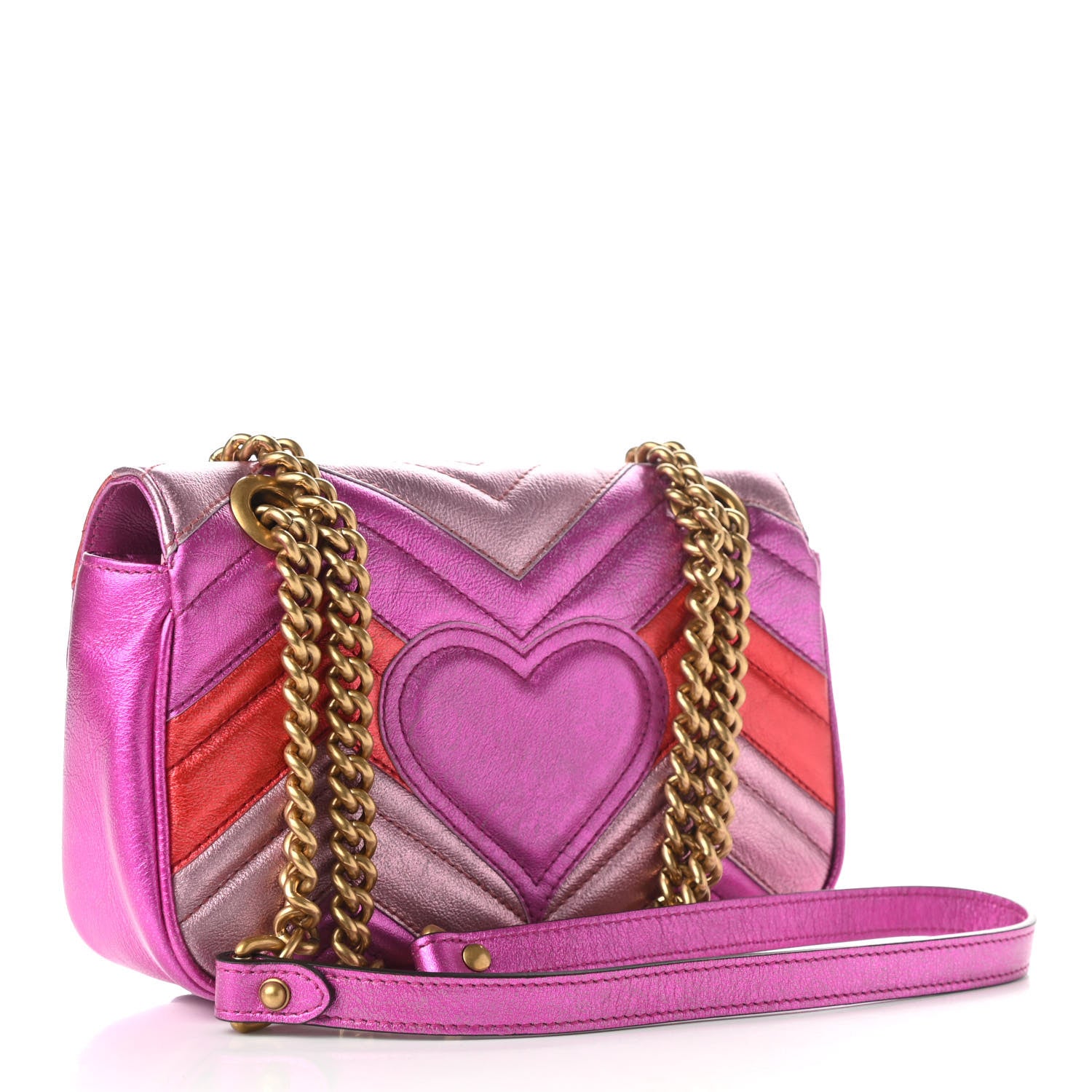Gucci Metallic Calfskin Matelasse Mini GG Marmont Shoulder Bag Fuchsia 3 of 12