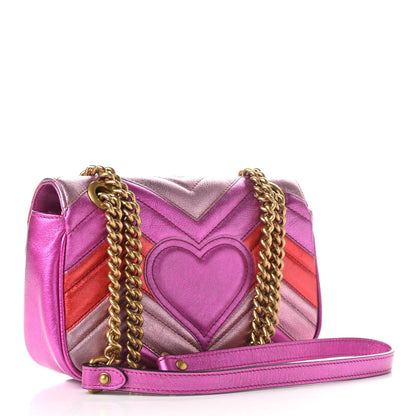 Gucci Metallic Calfskin Matelasse Mini GG Marmont Shoulder Bag Fuchsia 3 of 12