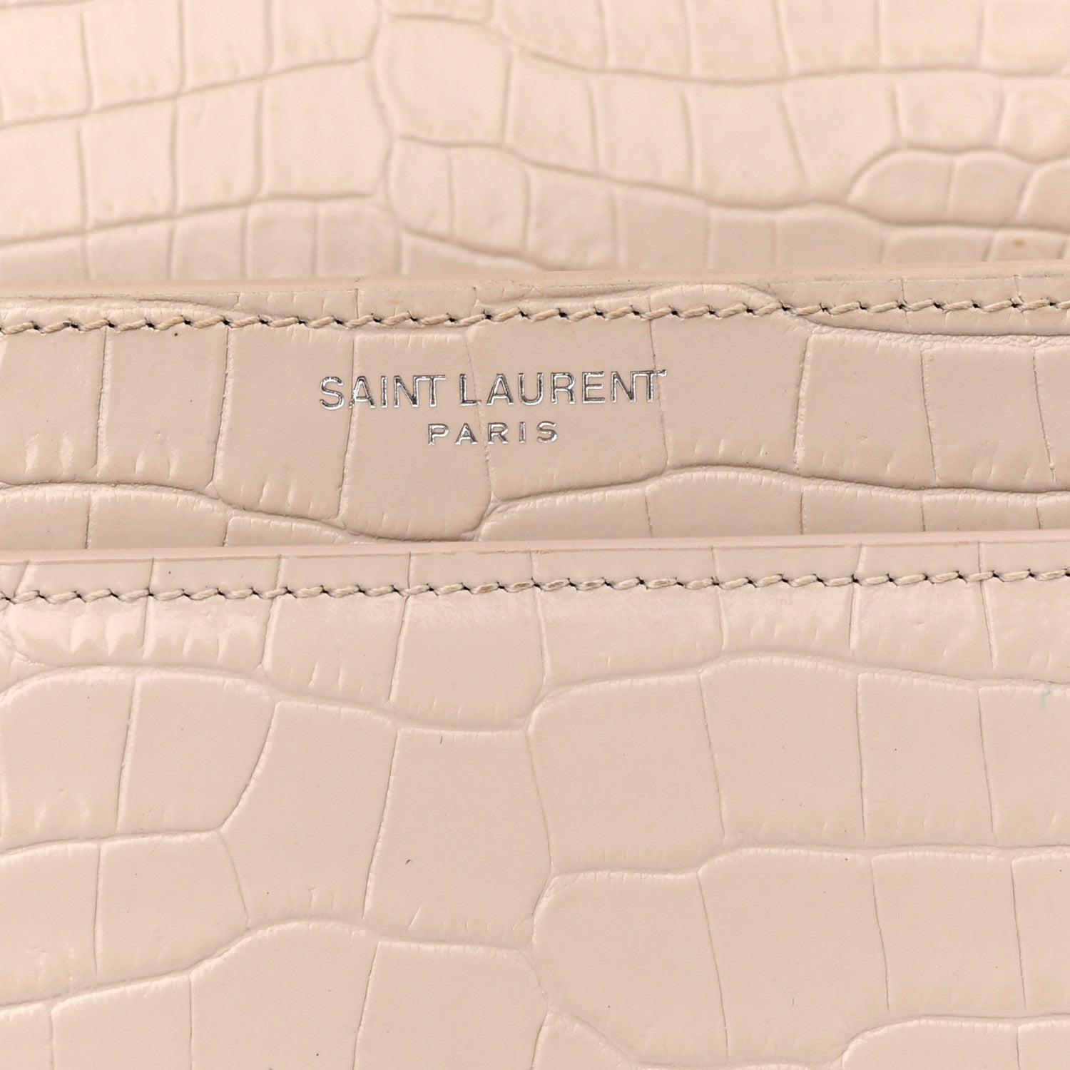 Saint Laurent Calfskin Crocodile Embossed Medium Monogram Sunset Dark Beige 7 of 17