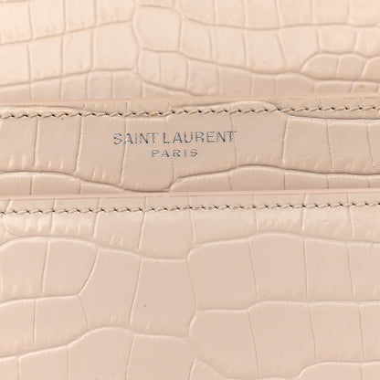 Saint Laurent Calfskin Crocodile Embossed Medium Monogram Sunset Dark Beige 7 of 17