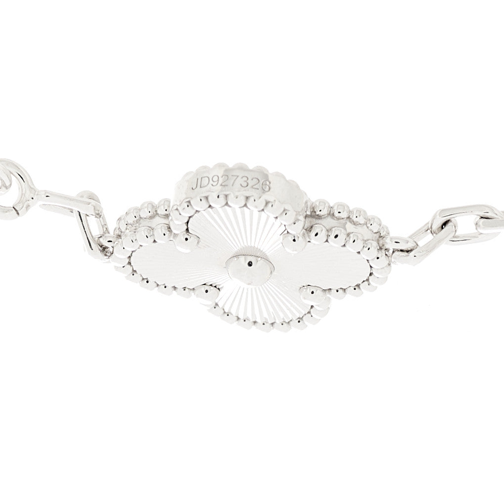 18K White Gold 5 Motifs Guilloche Vintage Alhambra Bracelet