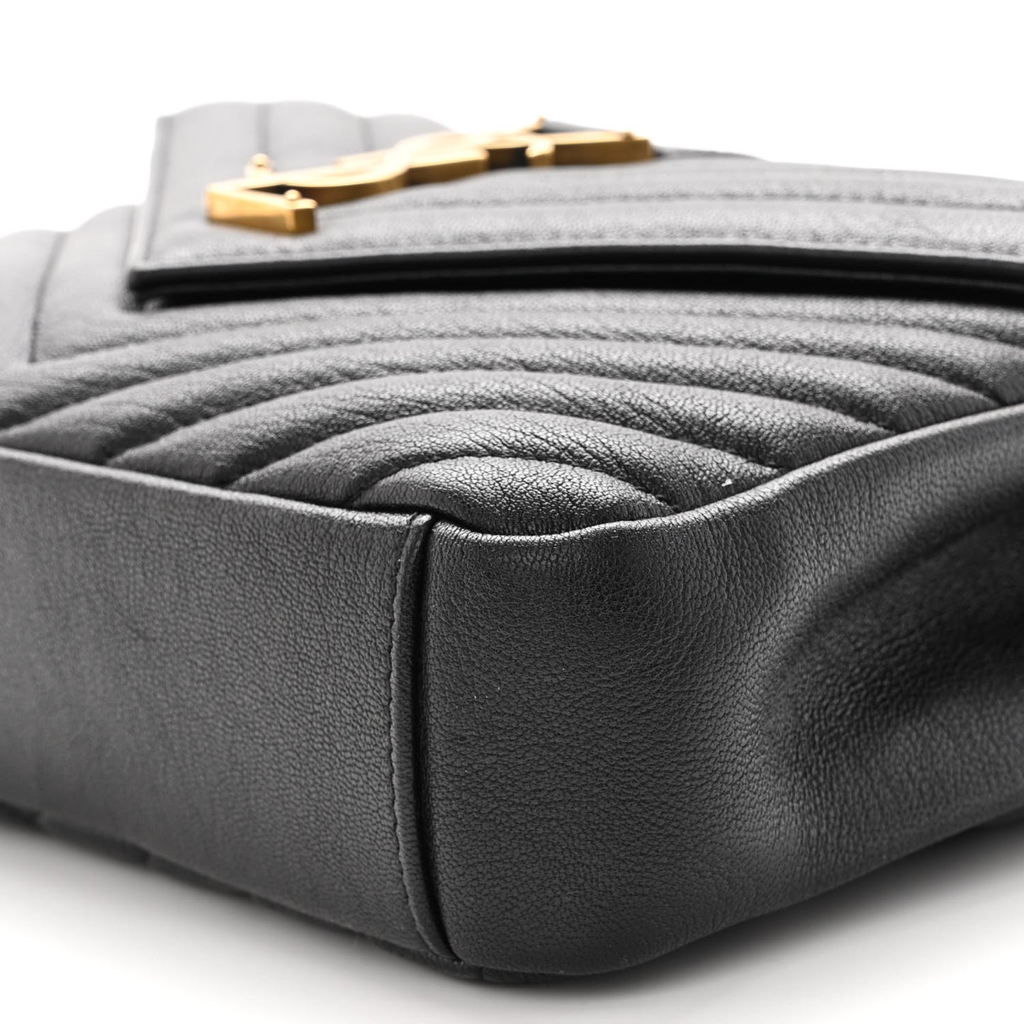 Sheepskin Matelasse Chevron Monogram Medium College Bag Black